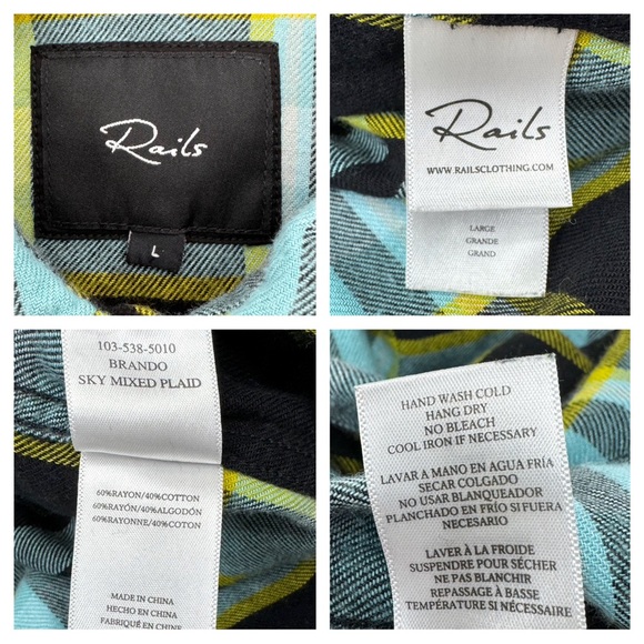 Rails Brando Sky Mixed Plaid Fringe Flannel Soft Button Up Shirt Size Large - Picture 14 of 16